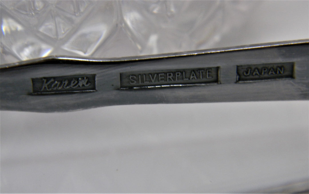 h703 Stunning Vintage Cut Crystal Ice Bucket with Silver Plate Tongs and Trim