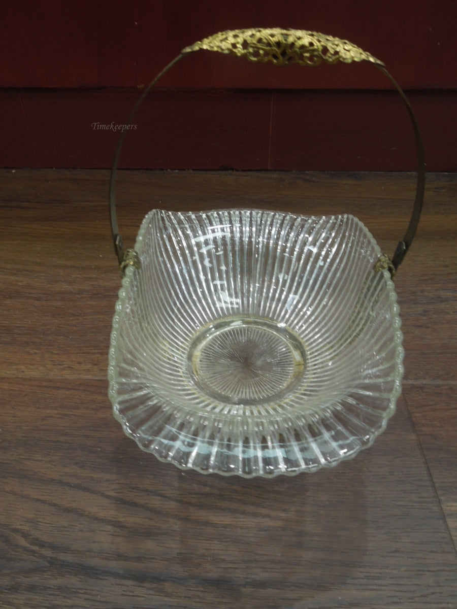 r600 Antique French Ribbed Glass & Ormolu Basket / Vintage Glass Bridal Basket with Brass Metal Handle / French Rococo Basket/Flower Footed Basket