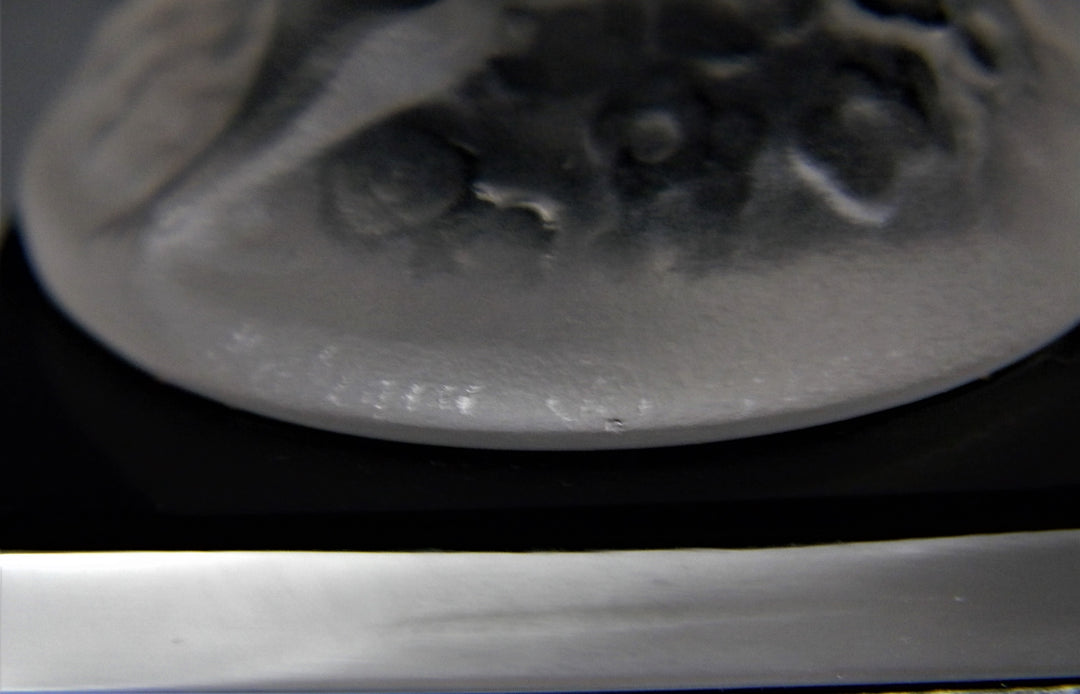 h713 Lalique Frosted Glass Nude Lady in Bubbles Figurine Black Base