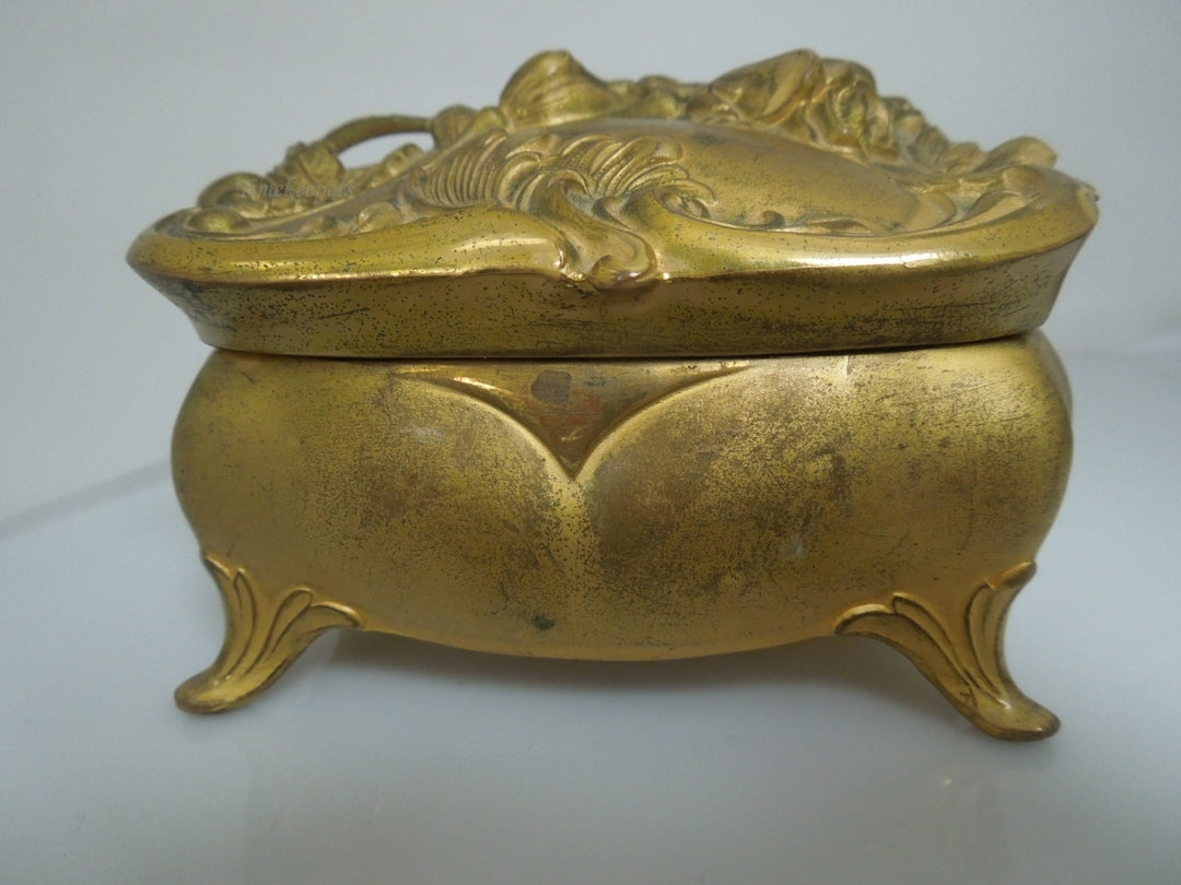 r673 Antique Art Nouveau Gold Metal Jewelry Trinket Gift Box Casket By JB