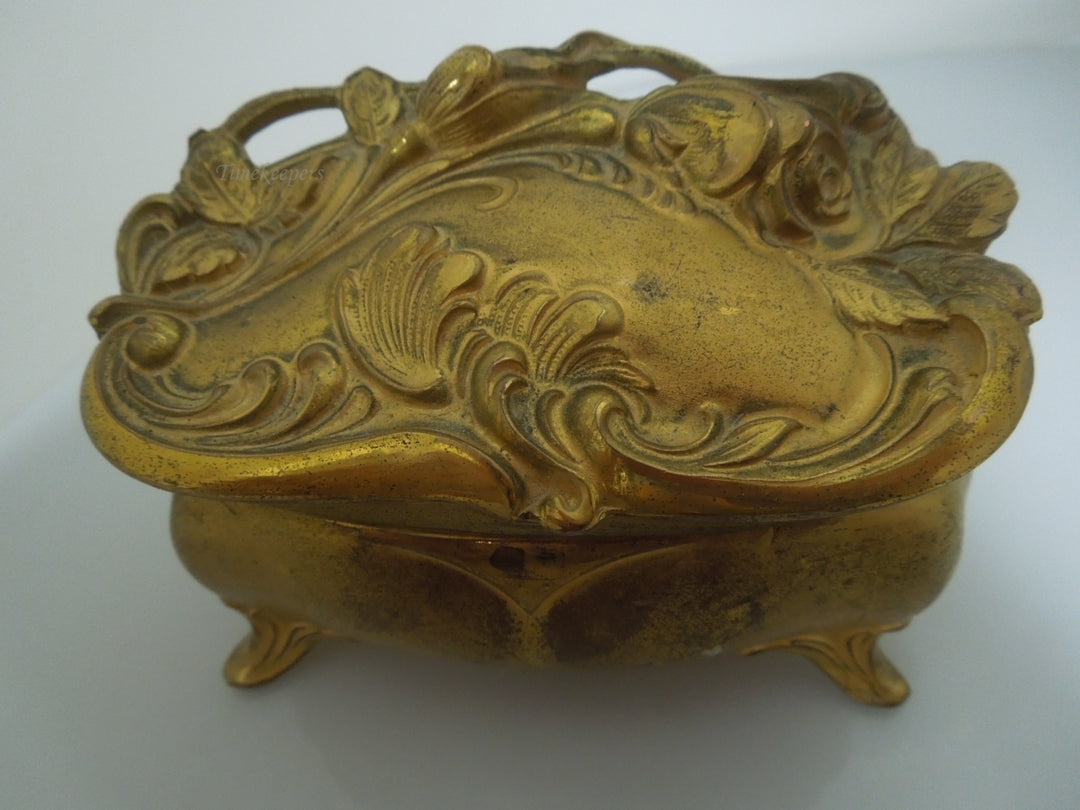 r673 Antique Art Nouveau Gold Metal Jewelry Trinket Gift Box Casket By JB
