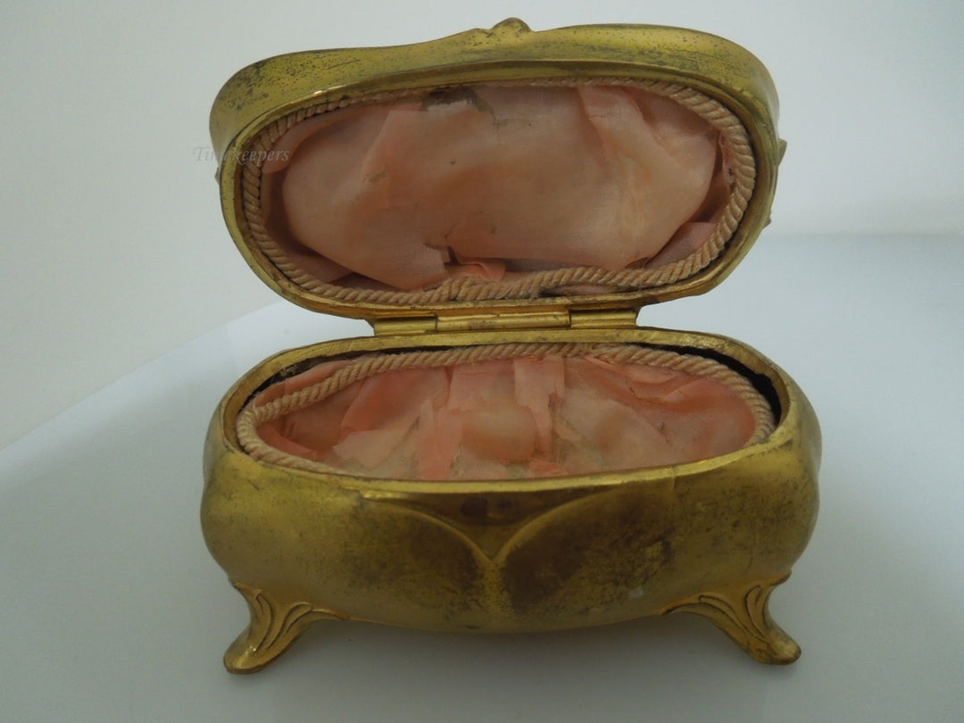 r673 Antique Art Nouveau Gold Metal Jewelry Trinket Gift Box Casket By JB