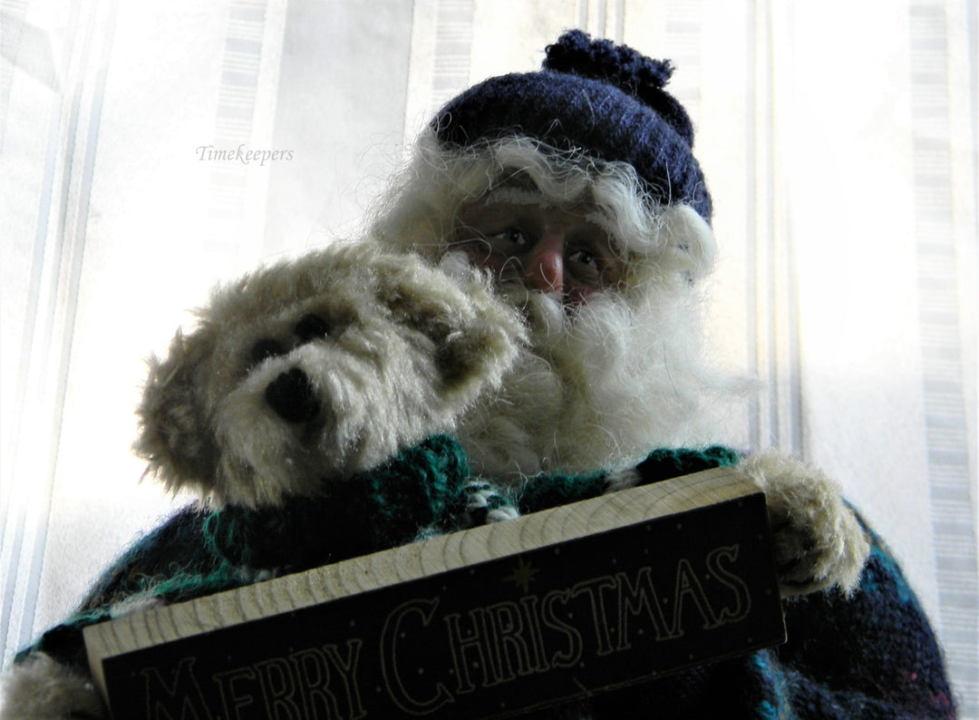 h739 Fun Stuffed Christmas Santa with Teddy Bear and Sign Merry Christmas