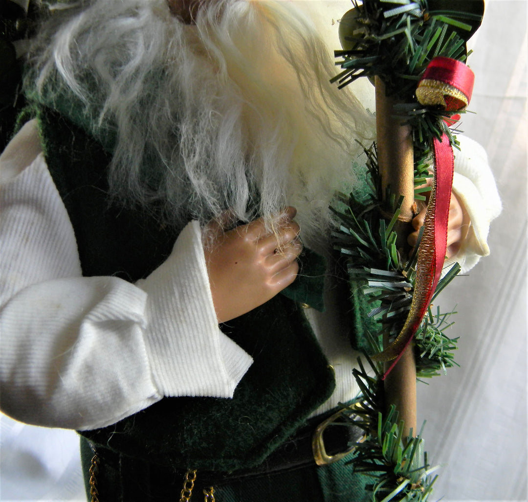 h740 Fun Stuffed Irish Christmas Santa Holding Staff all in Green