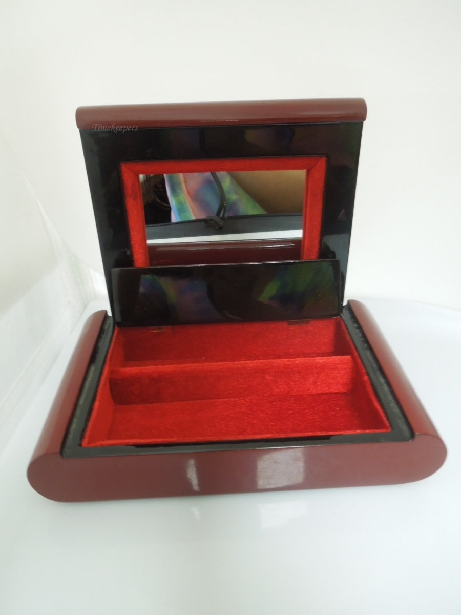 r684 Wooden Box with Hinged Lid and Latched Mirror Inside Red Velvet lining Storage Box with Lid - Wooden Keepsake