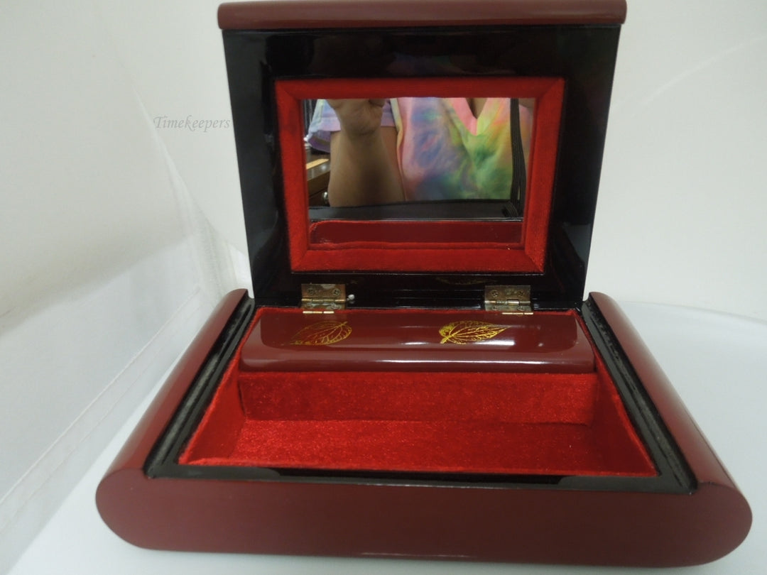 r684 Wooden Box with Hinged Lid and Latched Mirror Inside Red Velvet lining Storage Box with Lid - Wooden Keepsake