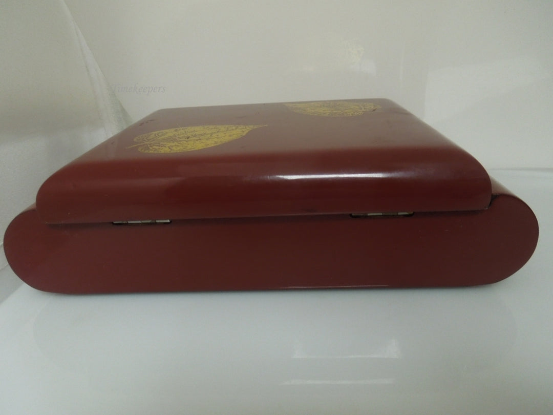 r684 Wooden Box with Hinged Lid and Latched Mirror Inside Red Velvet lining Storage Box with Lid - Wooden Keepsake