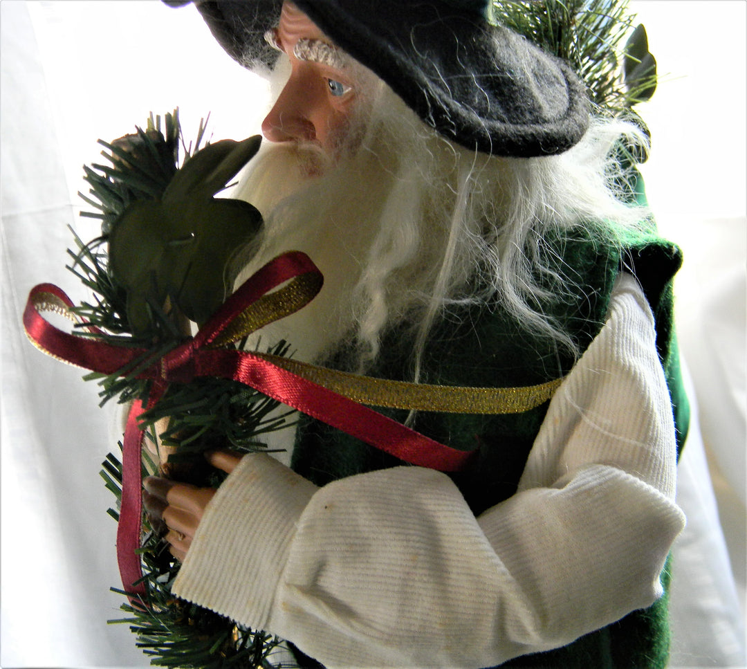 h740 Fun Stuffed Irish Christmas Santa Holding Staff all in Green