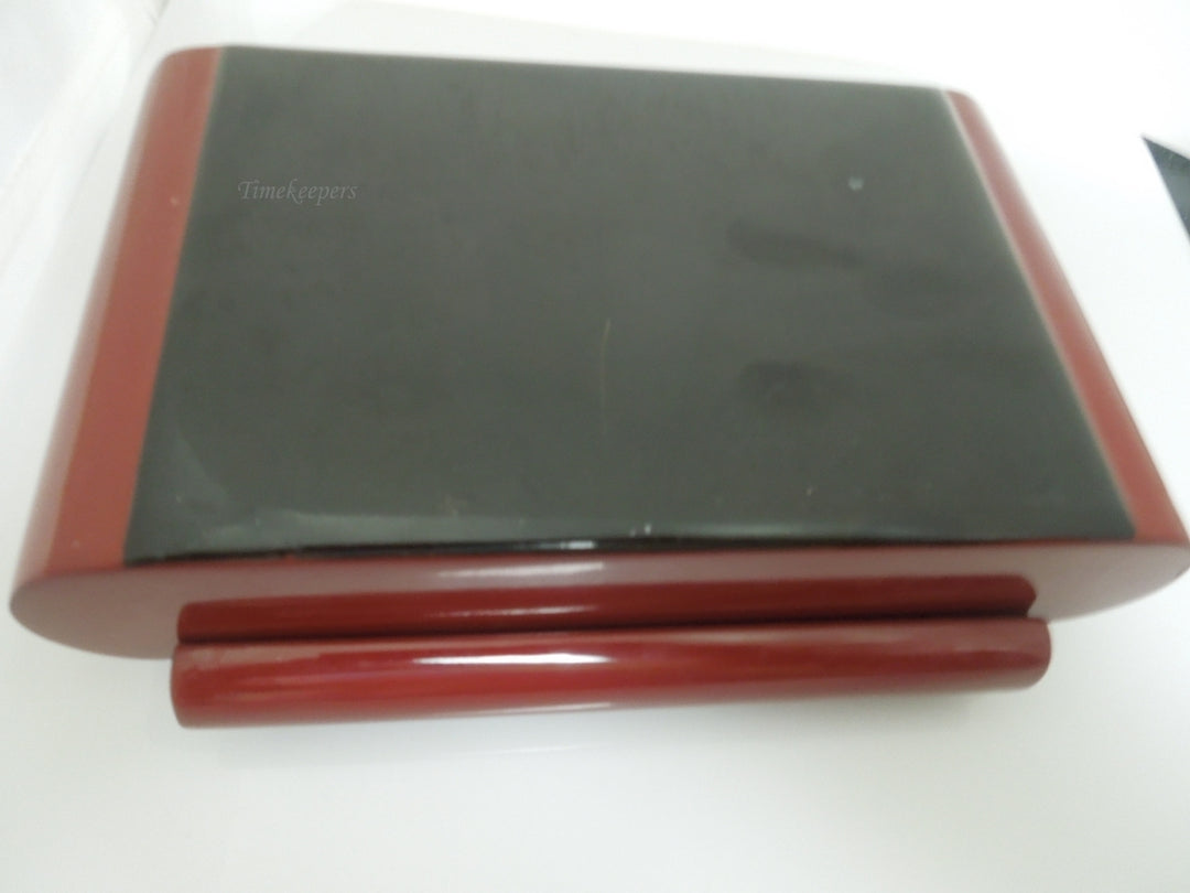 r684 Wooden Box with Hinged Lid and Latched Mirror Inside Red Velvet lining Storage Box with Lid - Wooden Keepsake