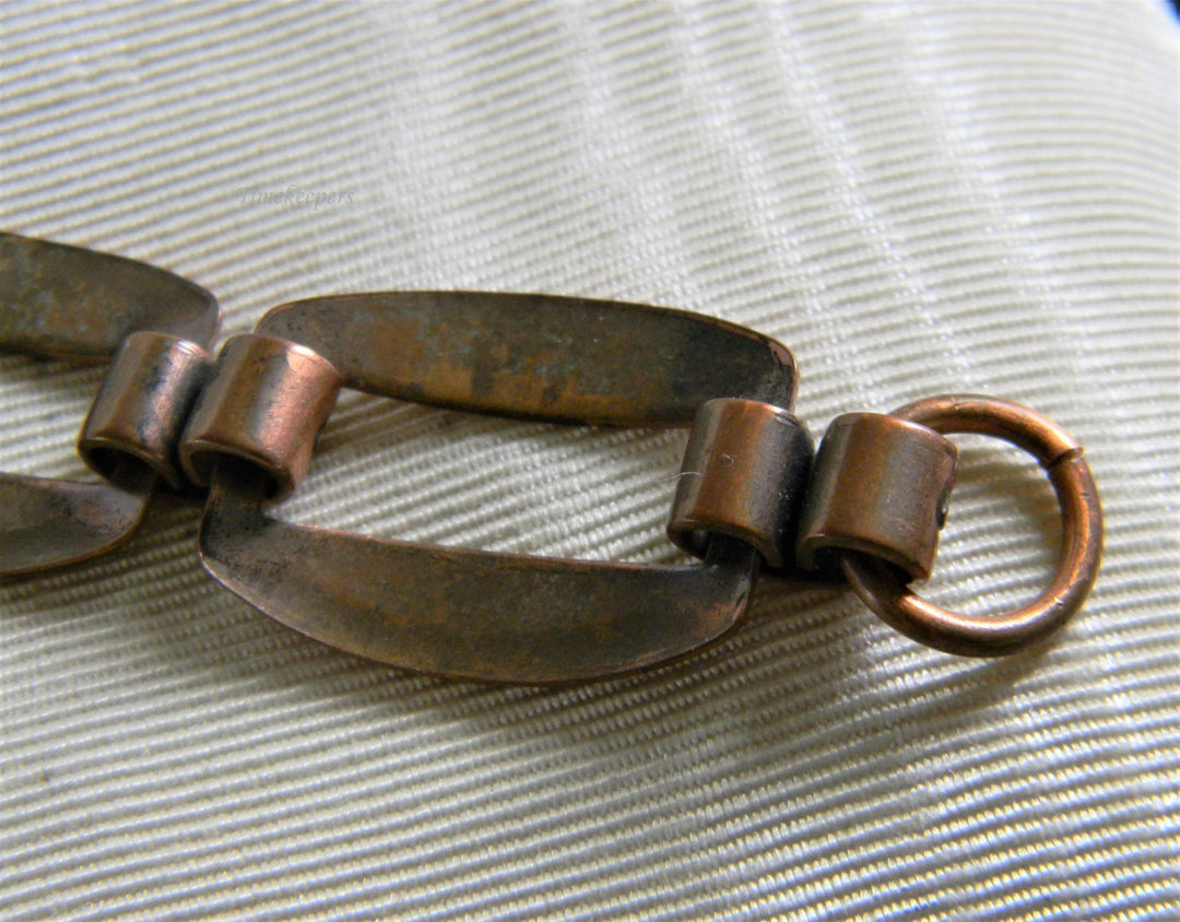 h756 Beautiful Unique Vintage Copper Rectangle Link Bracelet with Embossed Design