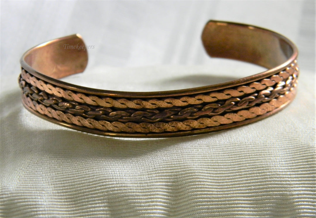 h757 Beautiful Unique Vintage Copper Cuff Bracelet with Chain Design