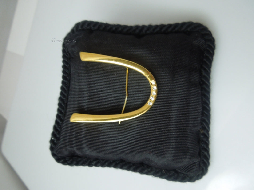 q381 Vintage Monet Gold Arch Brooch Pin 5 Rhinestones St. Saint Louis Boomerang 2"