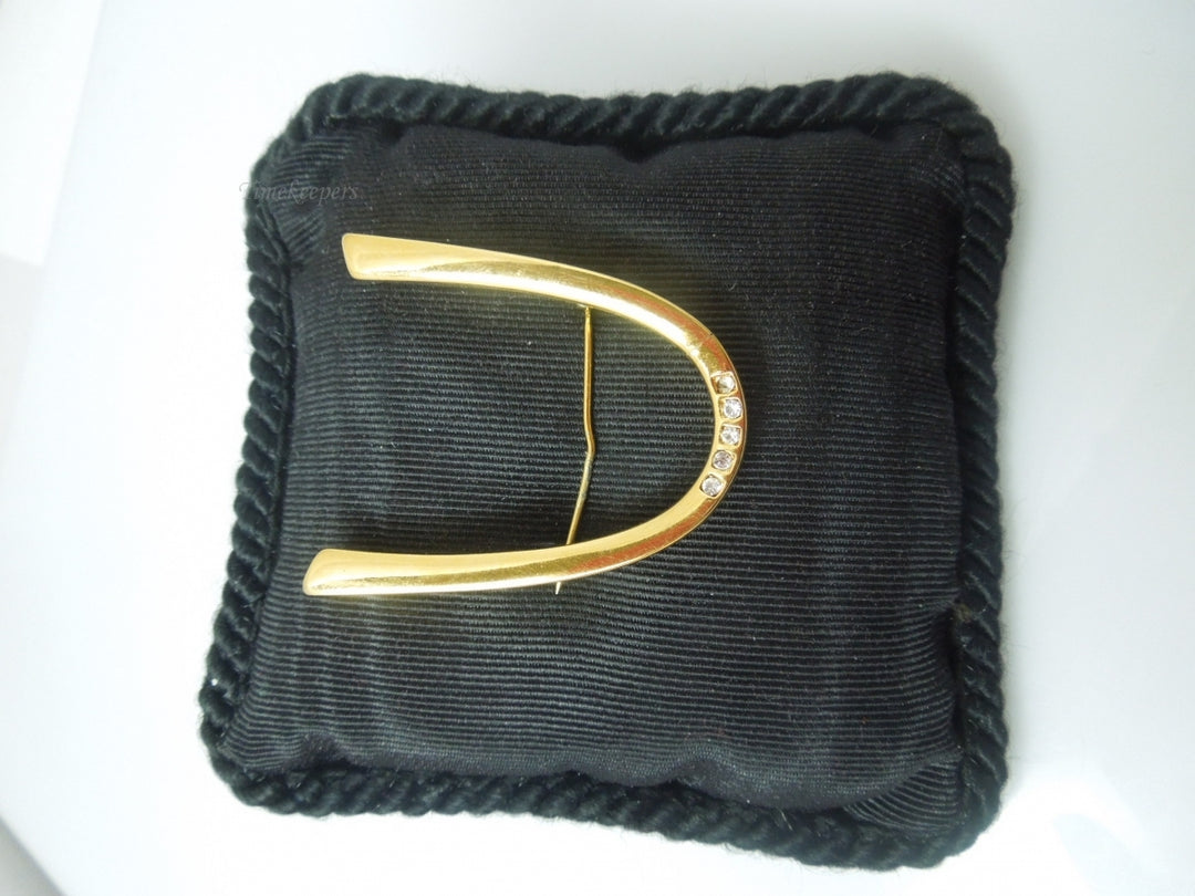 q381 Vintage Monet Gold Arch Brooch Pin 5 Rhinestones St. Saint Louis Boomerang 2"