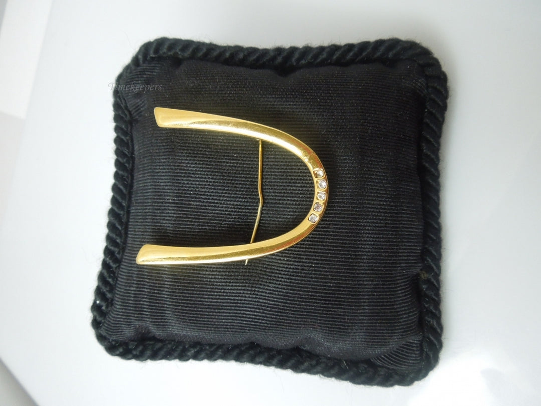 q381 Vintage Monet Gold Arch Brooch Pin 5 Rhinestones St. Saint Louis Boomerang 2"