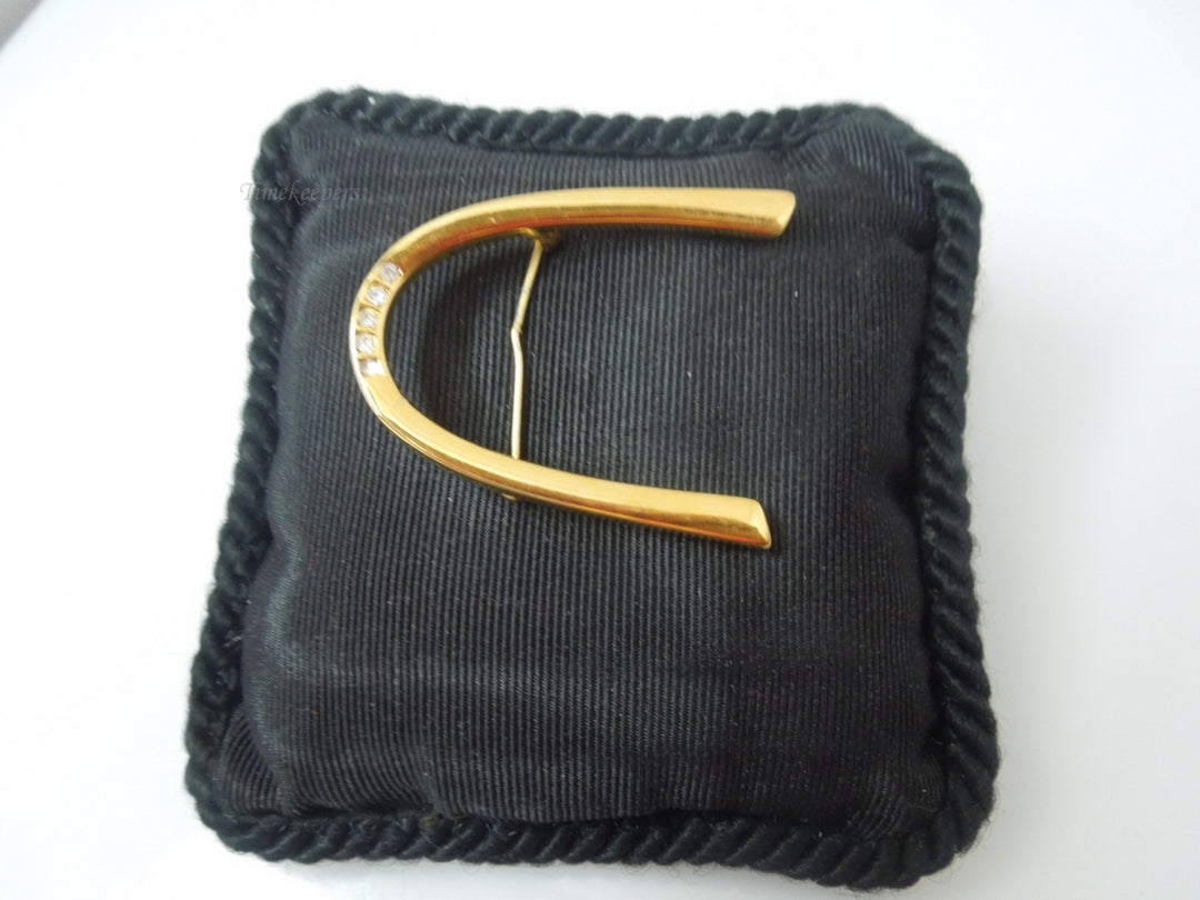 q381 Vintage Monet Gold Arch Brooch Pin 5 Rhinestones St. Saint Louis Boomerang 2"