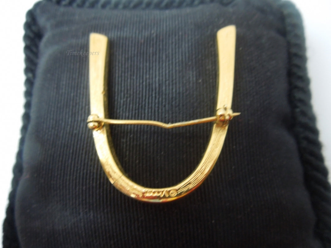 q381 Vintage Monet Gold Arch Brooch Pin 5 Rhinestones St. Saint Louis Boomerang 2"