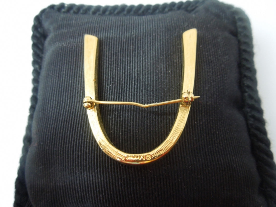 q381 Vintage Monet Gold Arch Brooch Pin 5 Rhinestones St. Saint Louis Boomerang 2"