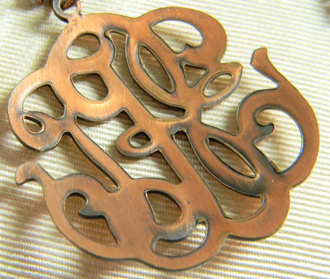 h767 Nice Vintage Copper Curb Link Necklace with Filigree Pendant