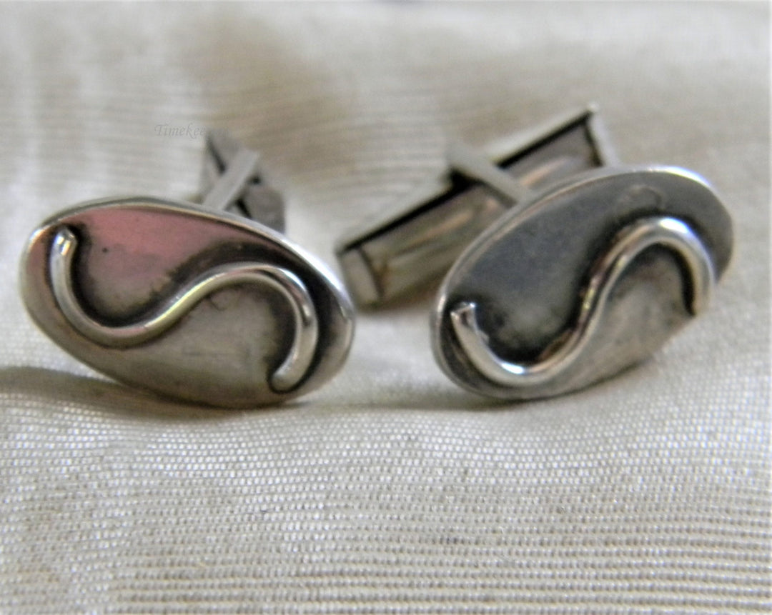 h772 Vintage Handsome Men's Oval Sterling Silver Cuff Links with Initial