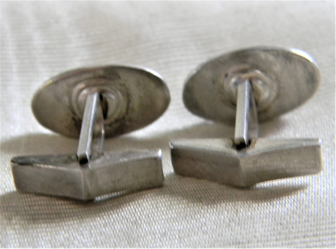 h772 Vintage Handsome Men's Oval Sterling Silver Cuff Links with Initial