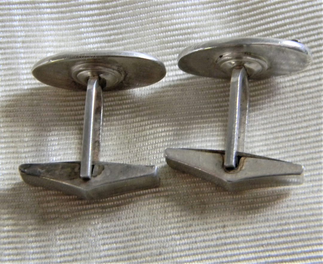 h772 Vintage Handsome Men's Oval Sterling Silver Cuff Links with Initial