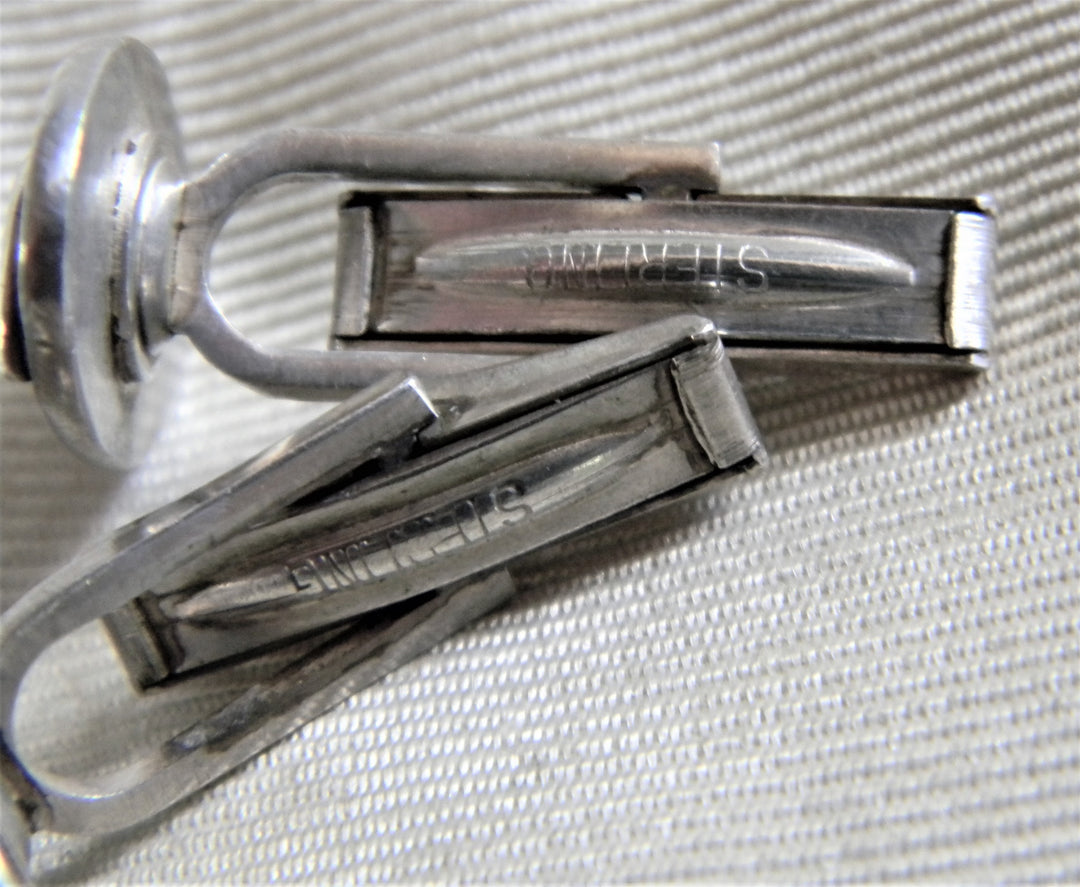 h772 Vintage Handsome Men's Oval Sterling Silver Cuff Links with Initial