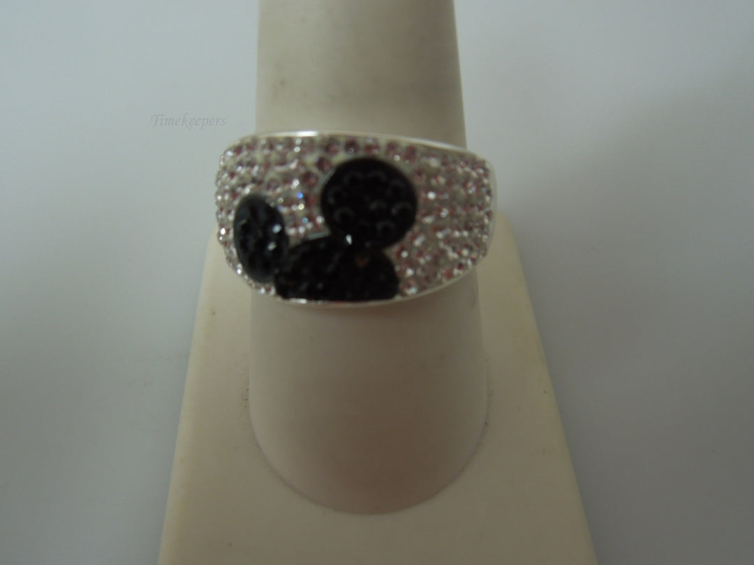q410 JCM CZ &amp; Black Spinel Disney Mickey Mouse Statement Ring 925 Silver - Size 9