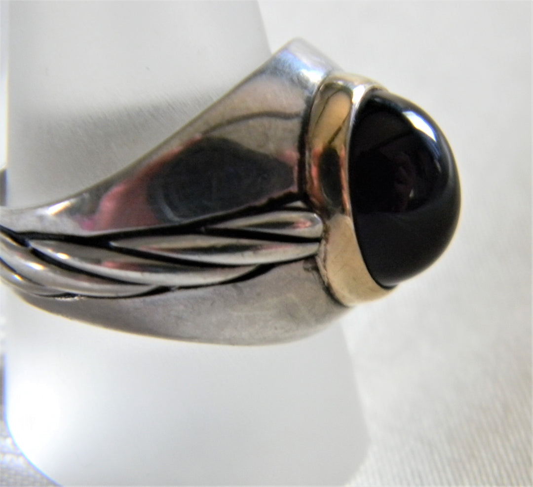 h774 Vintage Sterling Silver Men's Ring with Domed stone and 14k YG Bezel