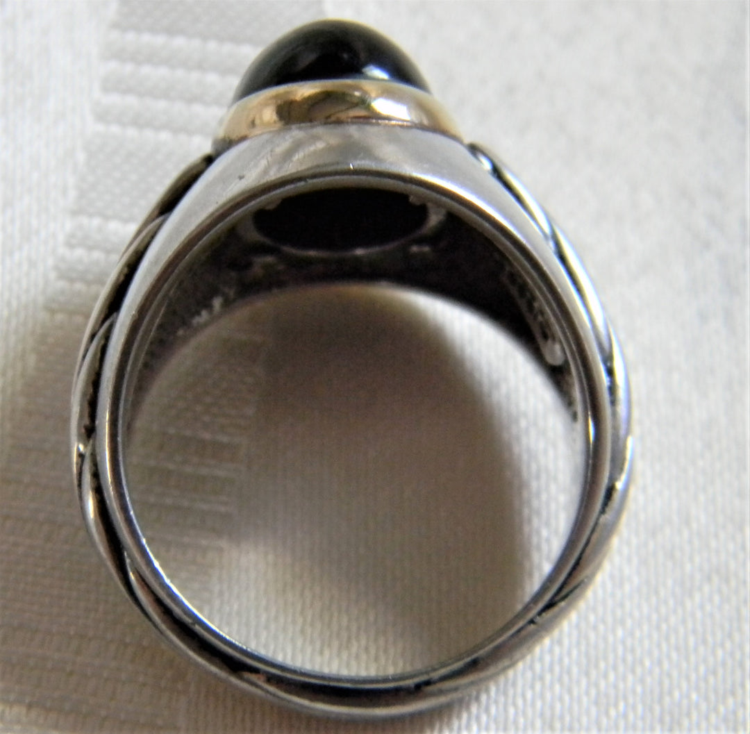 h774 Vintage Sterling Silver Men's Ring with Domed stone and 14k YG Bezel