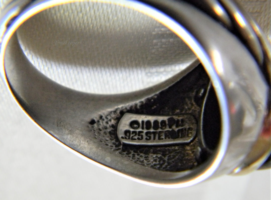 h774 Vintage Sterling Silver Men's Ring with Domed stone and 14k YG Bezel