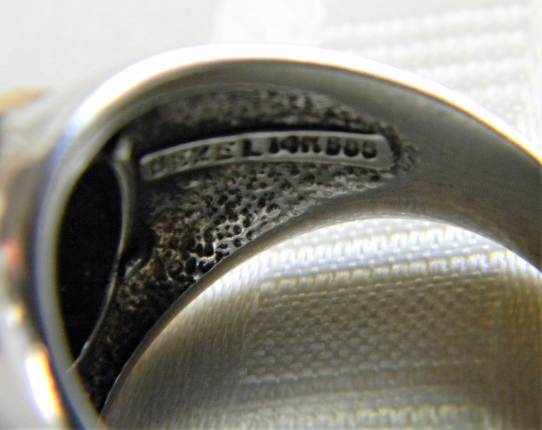 h774 Vintage Sterling Silver Men's Ring with Domed stone and 14k YG Bezel