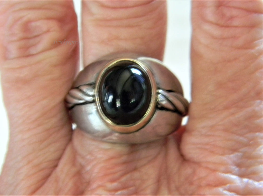 h774 Vintage Sterling Silver Men's Ring with Domed stone and 14k YG Bezel