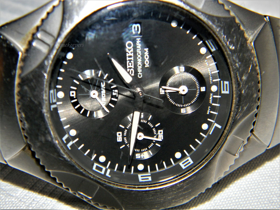 j605 Retro Seiko Quartz Stainless Chronograph Wrist Watch Bracelet Band