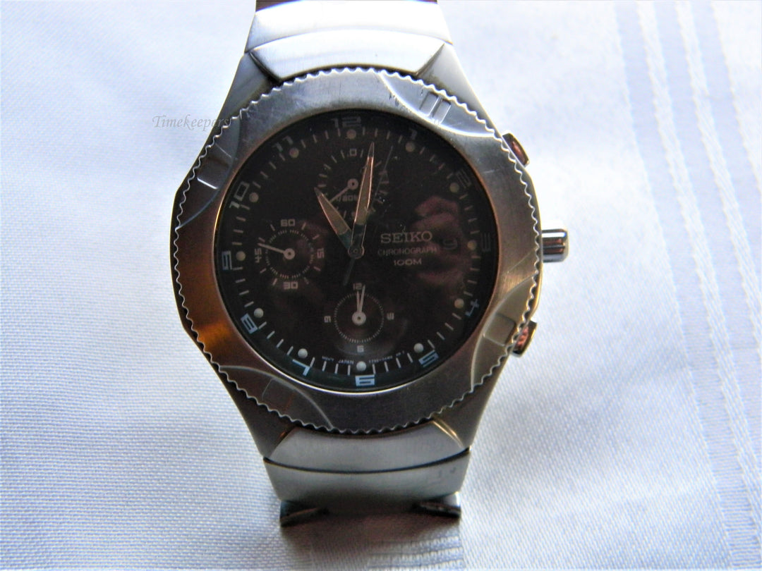 j605 Retro Seiko Quartz Stainless Chronograph Wrist Watch Bracelet Band