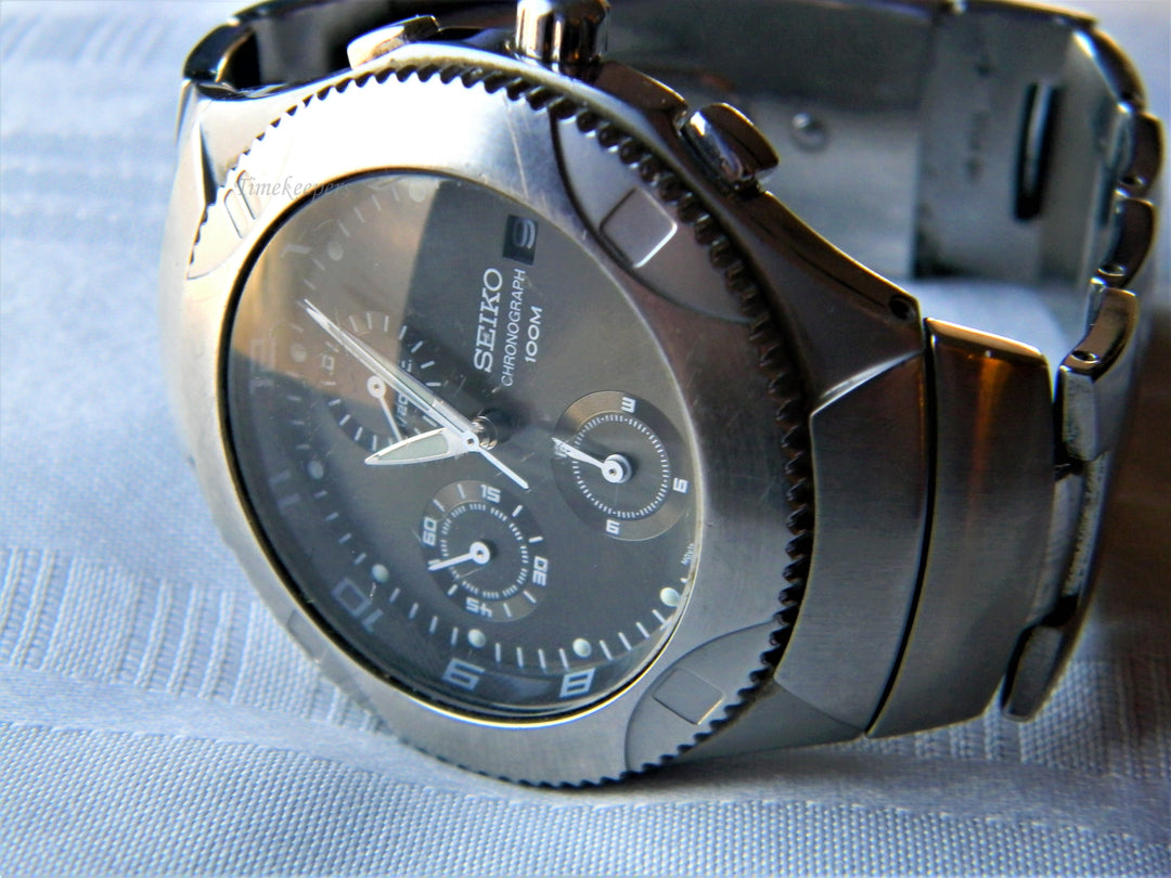 j605 Retro Seiko Quartz Stainless Chronograph Wrist Watch Bracelet Band