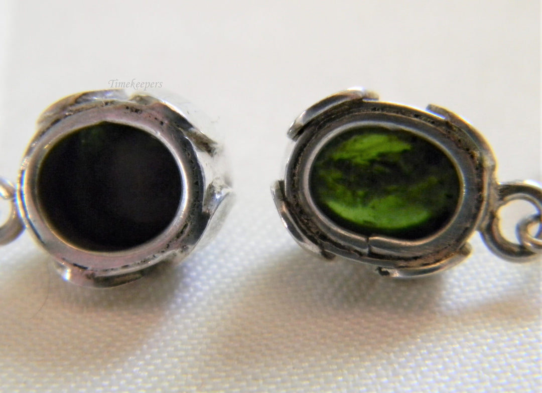 h783 Stunning Sterling Silver Dangle Earrings with Dark Green Stones