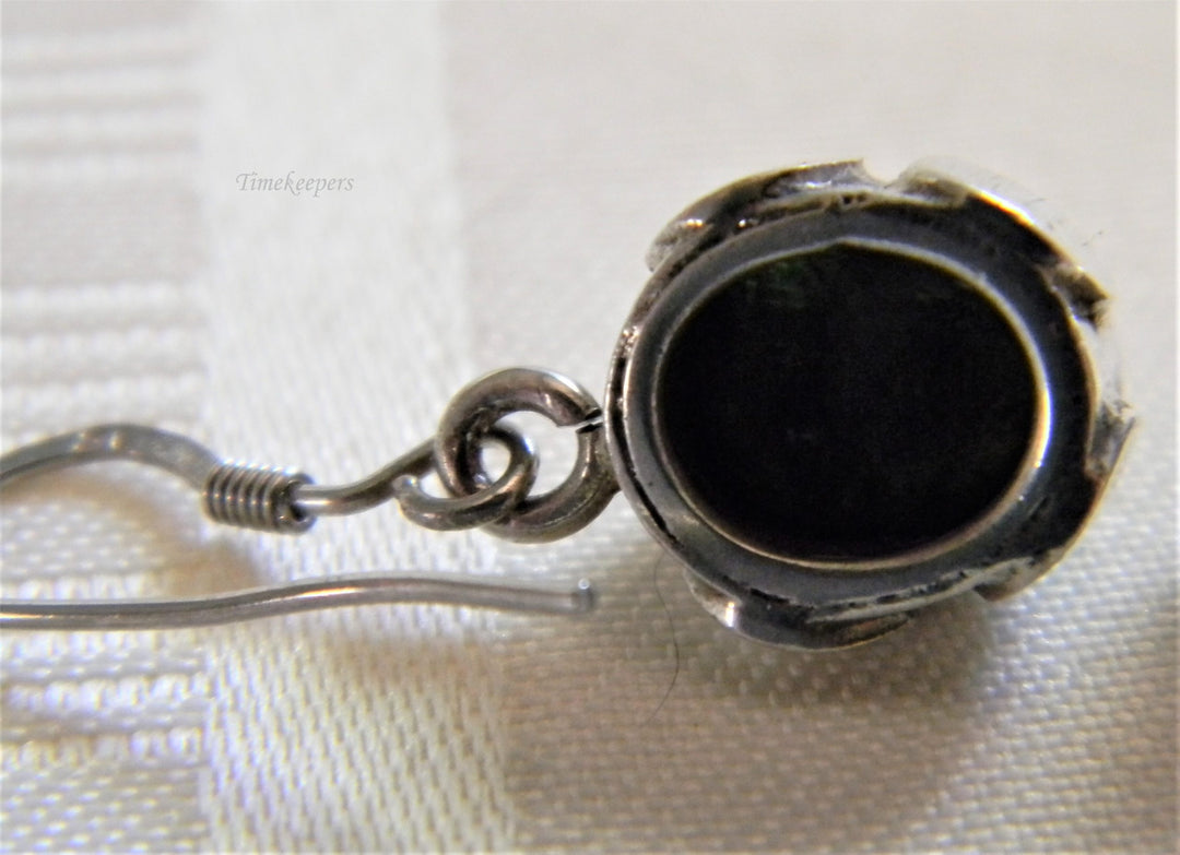 h783 Stunning Sterling Silver Dangle Earrings with Dark Green Stones