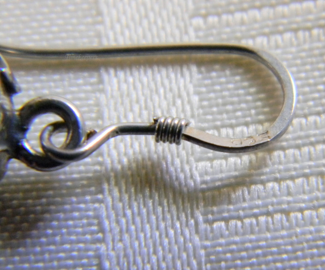 h783 Stunning Sterling Silver Dangle Earrings with Dark Green Stones