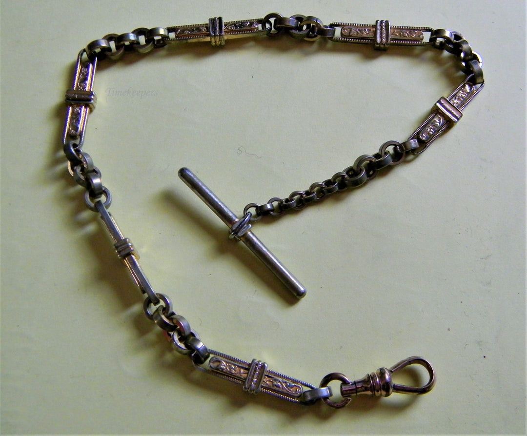 h784 Vintage Gold Filled Strong Filigree Pocket Watch Chain