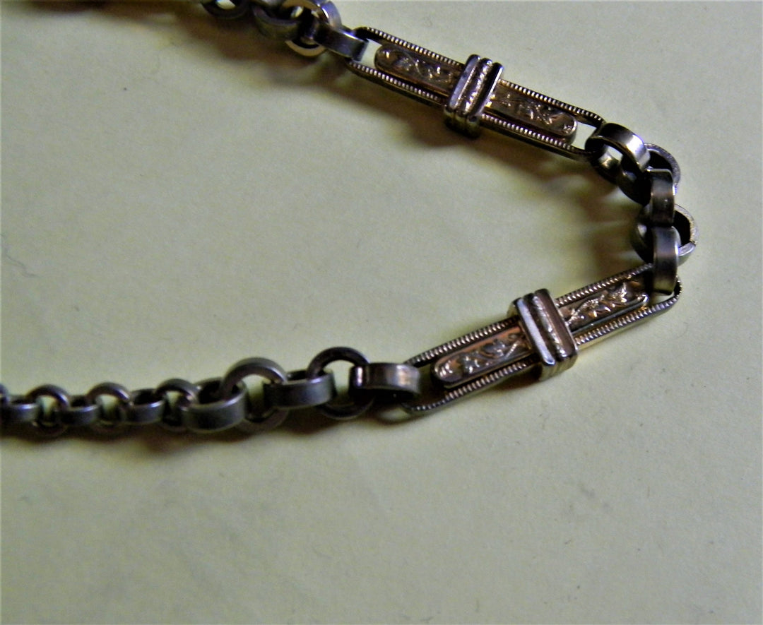 h784 Vintage Gold Filled Strong Filigree Pocket Watch Chain