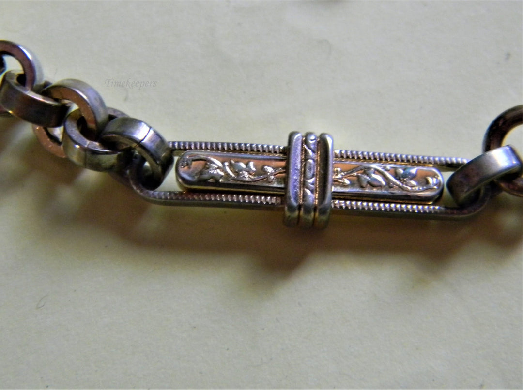 h784 Vintage Gold Filled Strong Filigree Pocket Watch Chain