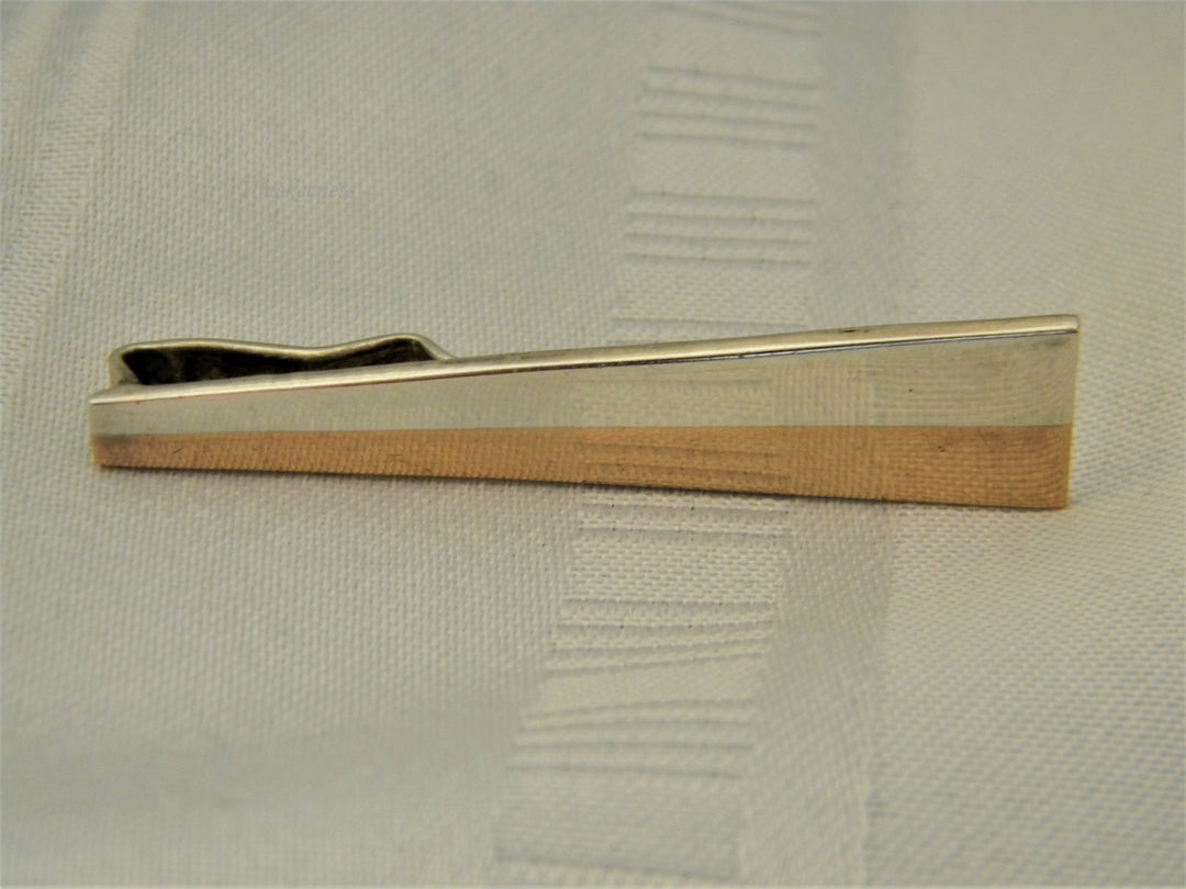 j618 Handsome Vintage Sterling Silver and Copper Tie Bar