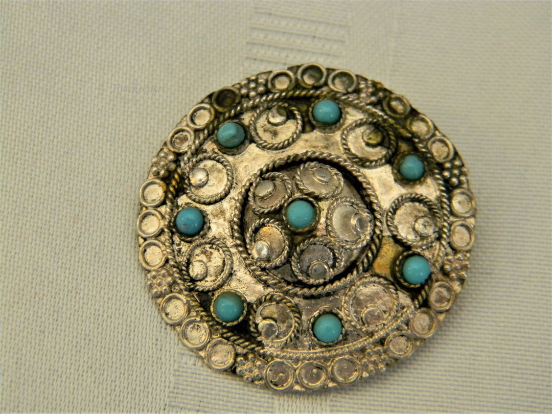 j620 Beautiful Vintage Sterling Silver Round Convertible Brooch/ Pendant