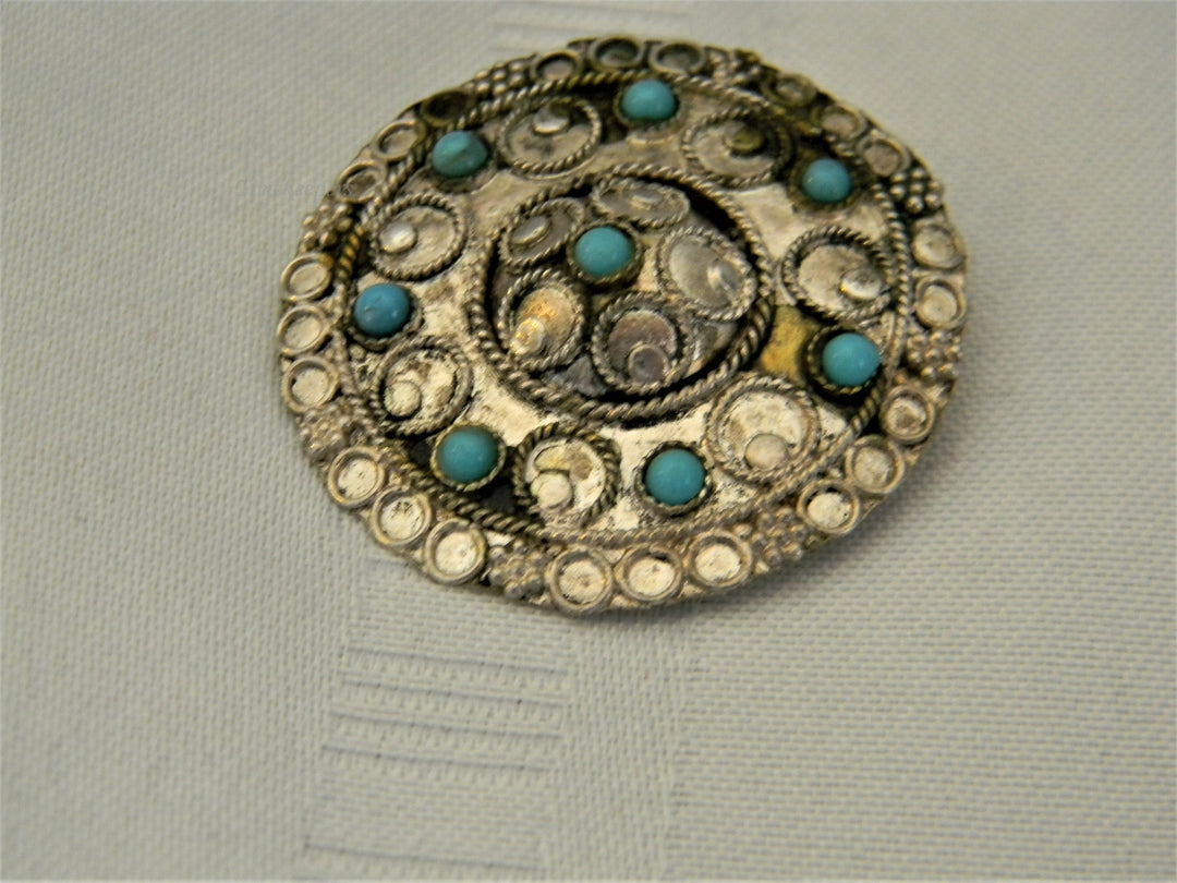 j620 Beautiful Vintage Sterling Silver Round Convertible Brooch/ Pendant