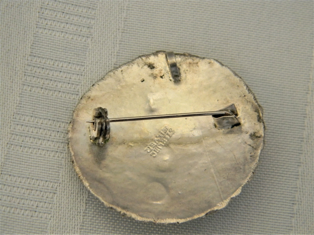 j620 Beautiful Vintage Sterling Silver Round Convertible Brooch/ Pendant