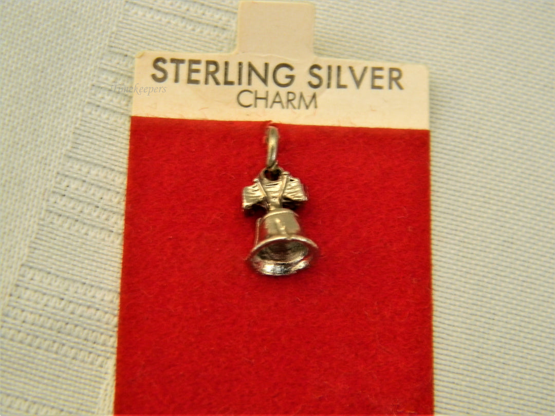 j624 New/ Old Stock Sterling Silver Liberty Bell Charm/ Pendant on Original Card