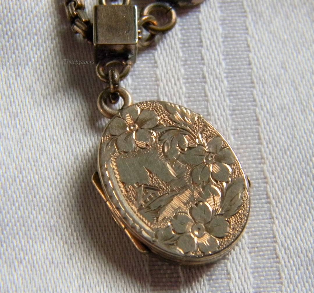 h793 Vintage Gold Filled Pocket Watch Square Link Chain with Slide and Locket