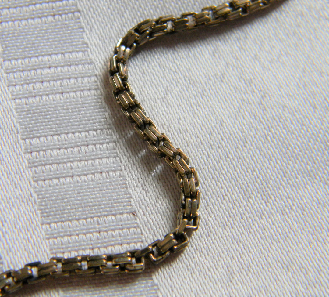 h793 Vintage Gold Filled Pocket Watch Square Link Chain with Slide and Locket