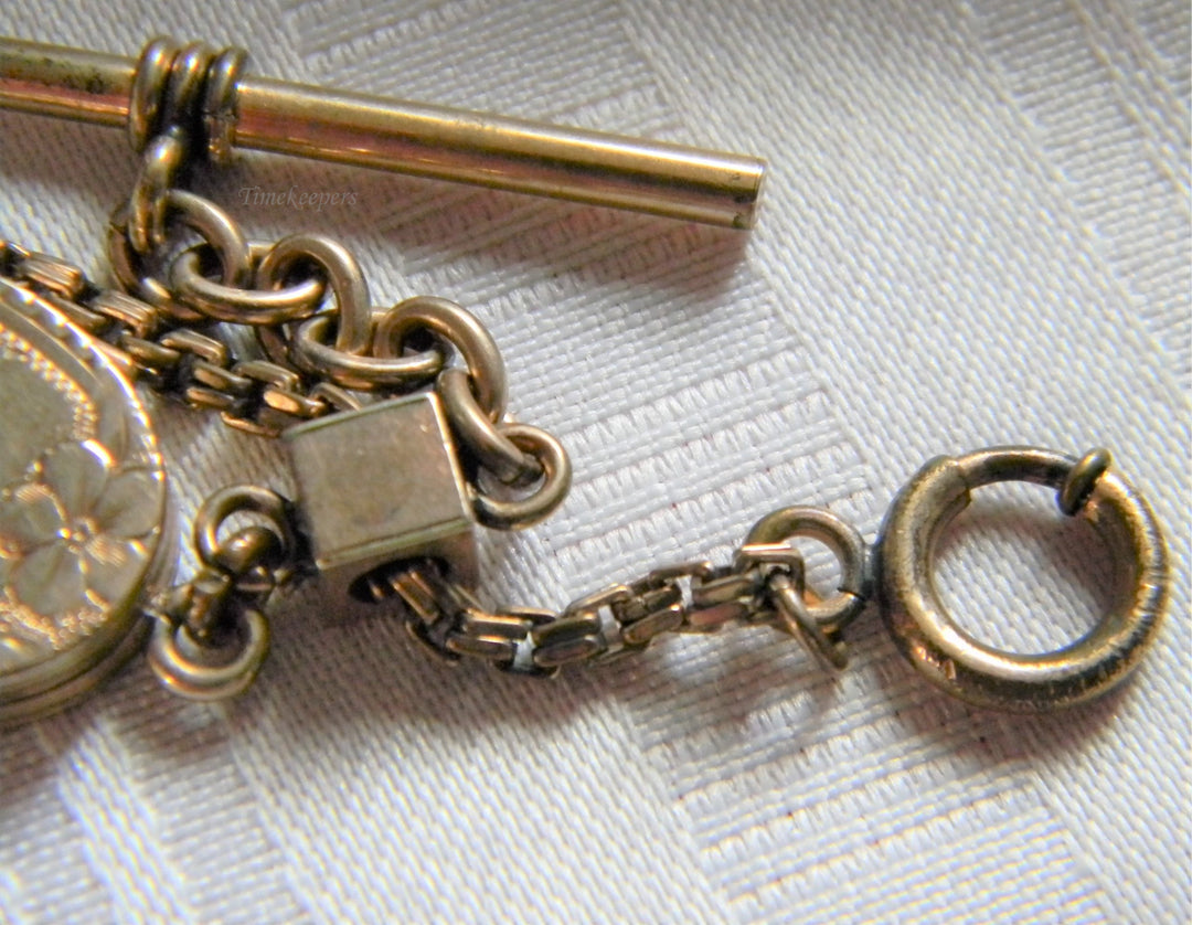 h793 Vintage Gold Filled Pocket Watch Square Link Chain with Slide and Locket