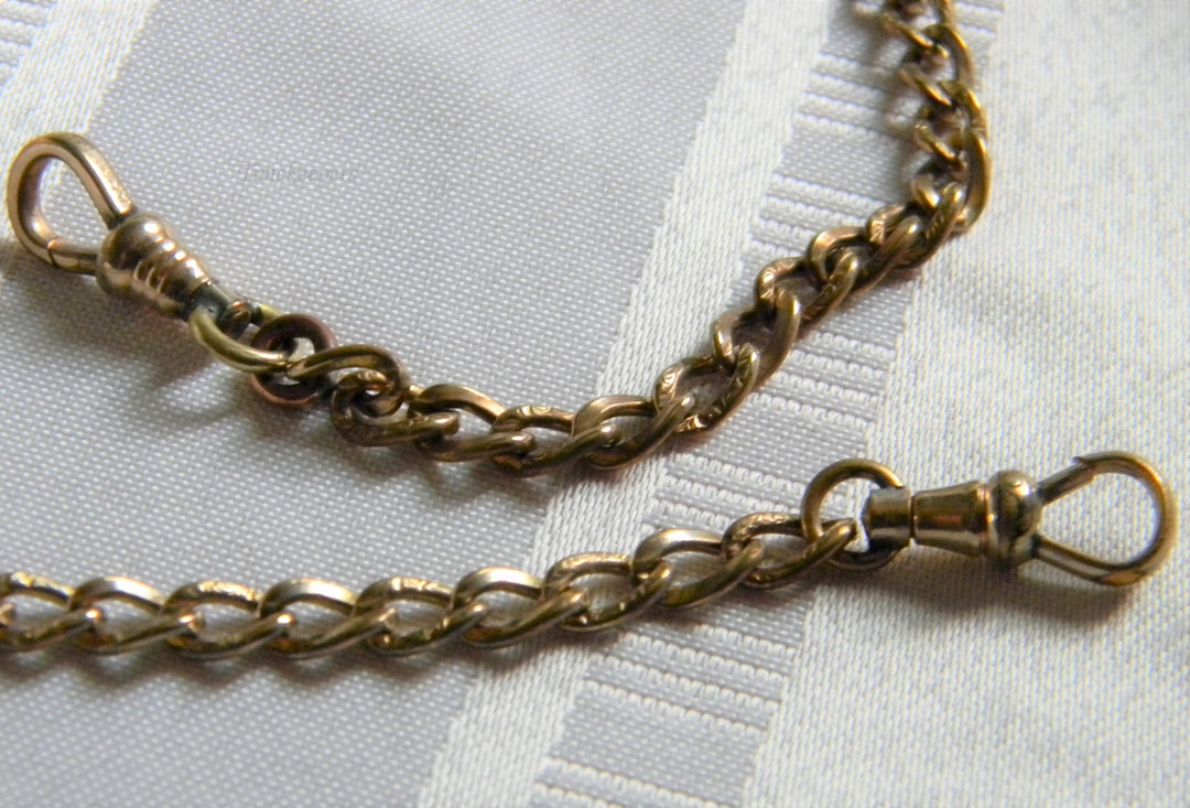 h798 Nice Vintage Gold Filled Pocket Watch Chain with Embossed Curb Links